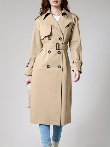 SOPHIA - Lange dames trenchcoat met dubbele knopen en klassieke getailleerde pasvorm