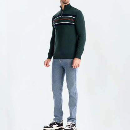 EDGAR – Gestreepte heren trui met halve rits en moderne look