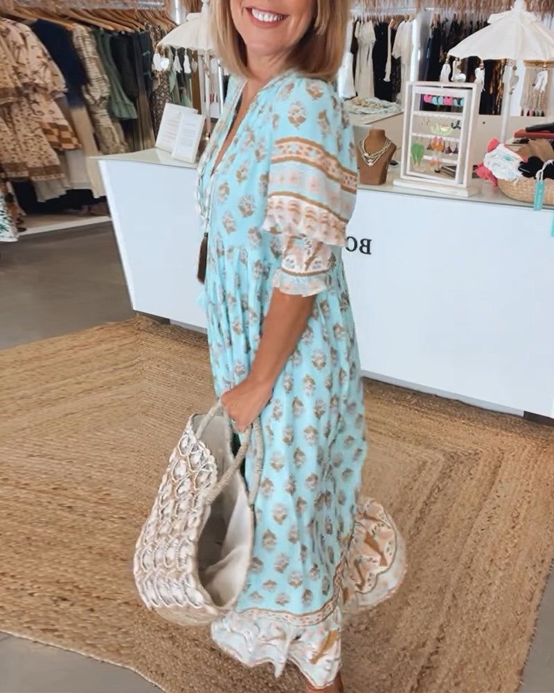 Boho maxi-jurk met speelse print en luchtige pasvorm – ZAYA NOMAD - Glamorix