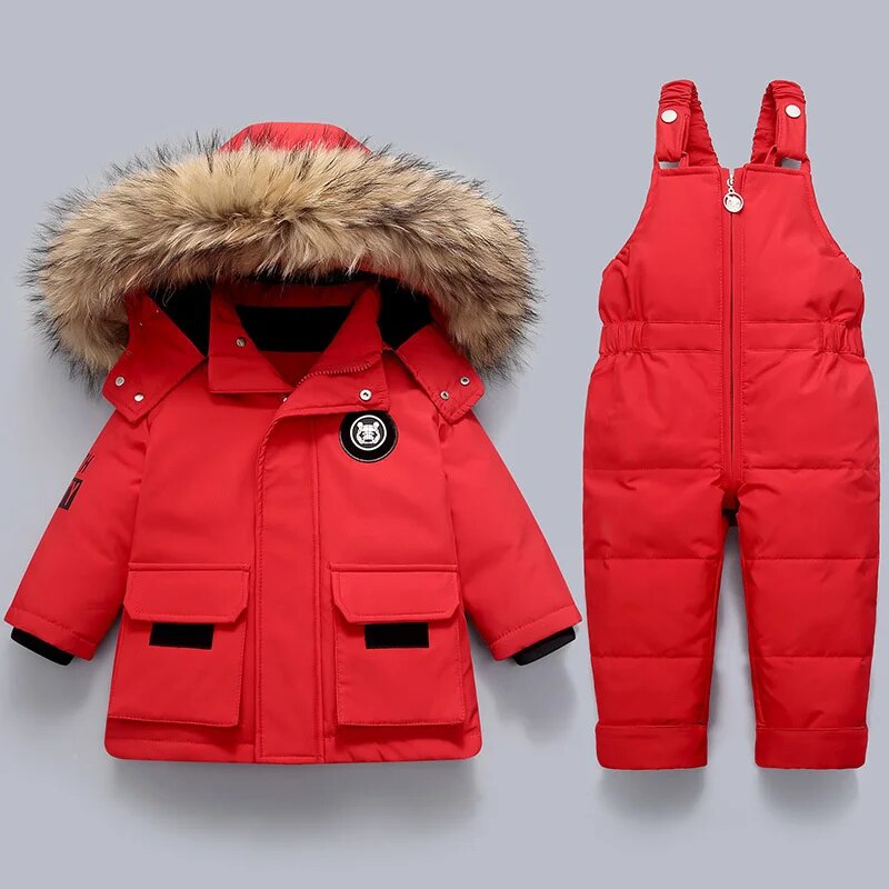 LUKA - Conjunto de invierno para niños con capucha de piel sintética y mono de esquí para niños y niñas - Glamorix