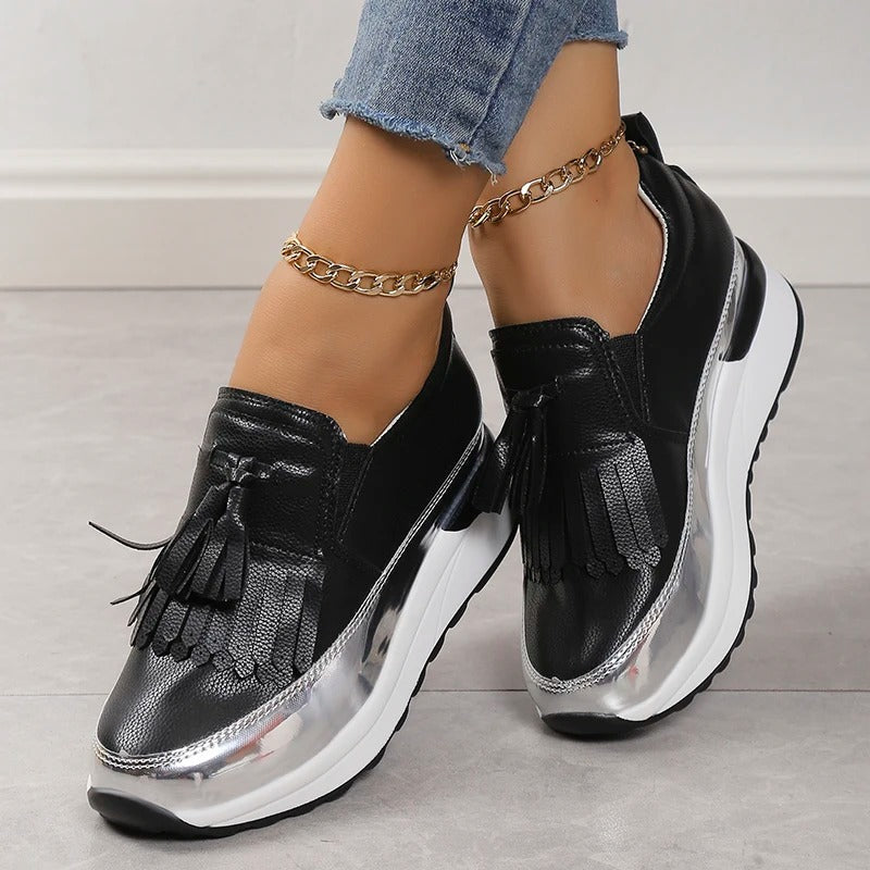 Dames sneakers met plateauzool en speelse franjes – FREYA FRINGE - Glamorix