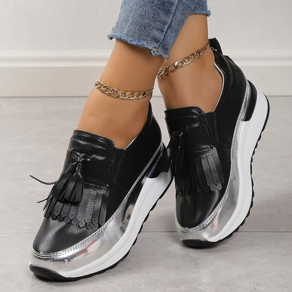Dames sneakers met plateauzool en speelse franjes – FREYA FRINGE - Glamorix