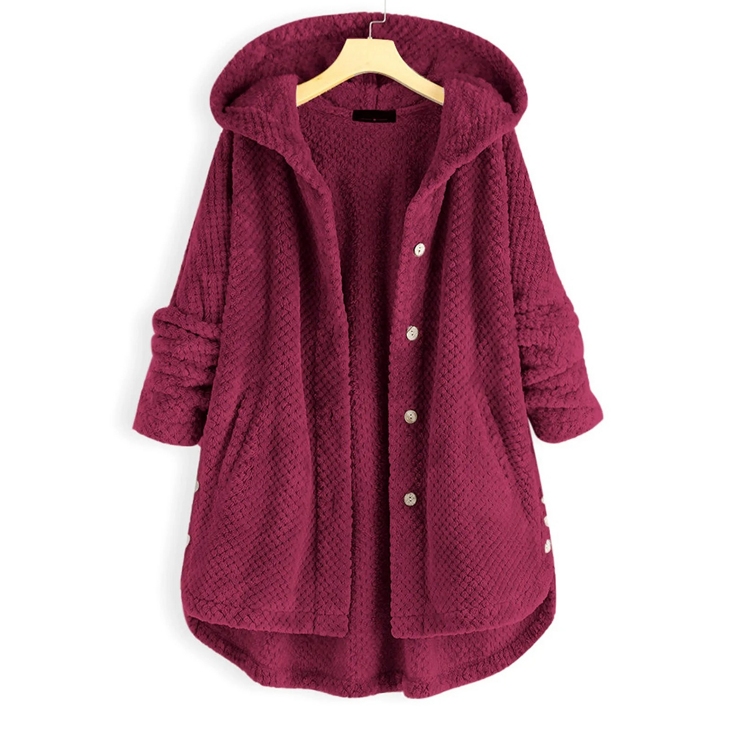 MILA - Oversized teddy jas met capuchon en knoopsluiting voor dames