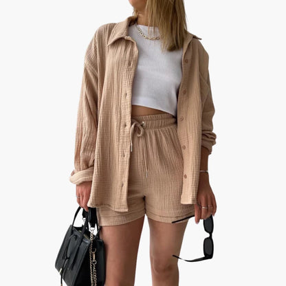 Helga - Dames co-ord set met blouse en short met hoge taille - Glamorix