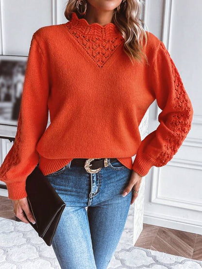 SUNSET CHIC - Oranje Pullover met Opstaande Kraag