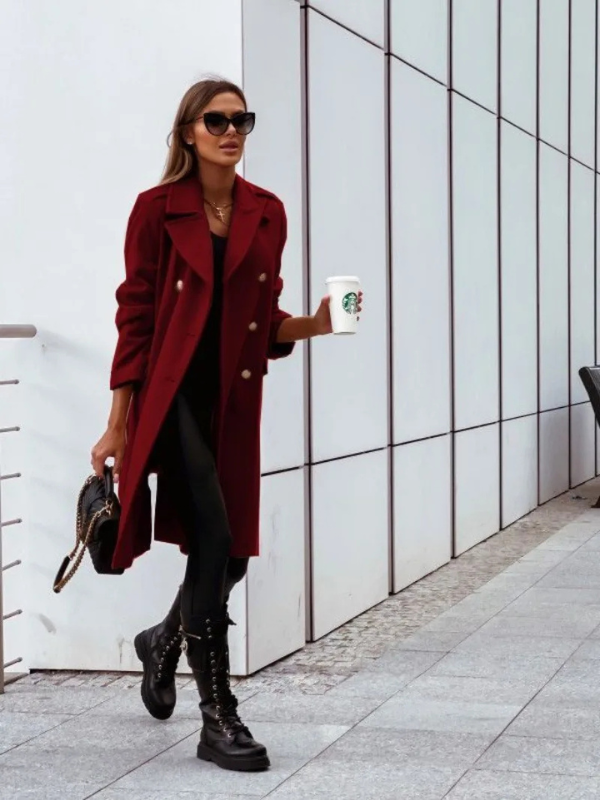 ELENA - Lange trenchcoat voor dames met knoopsluiting en riemmanchetten