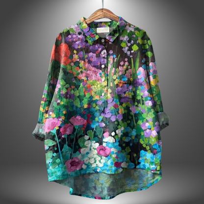 Losvallende damesblouse met kunstzinnige print – ARNELLA - Glamorix
