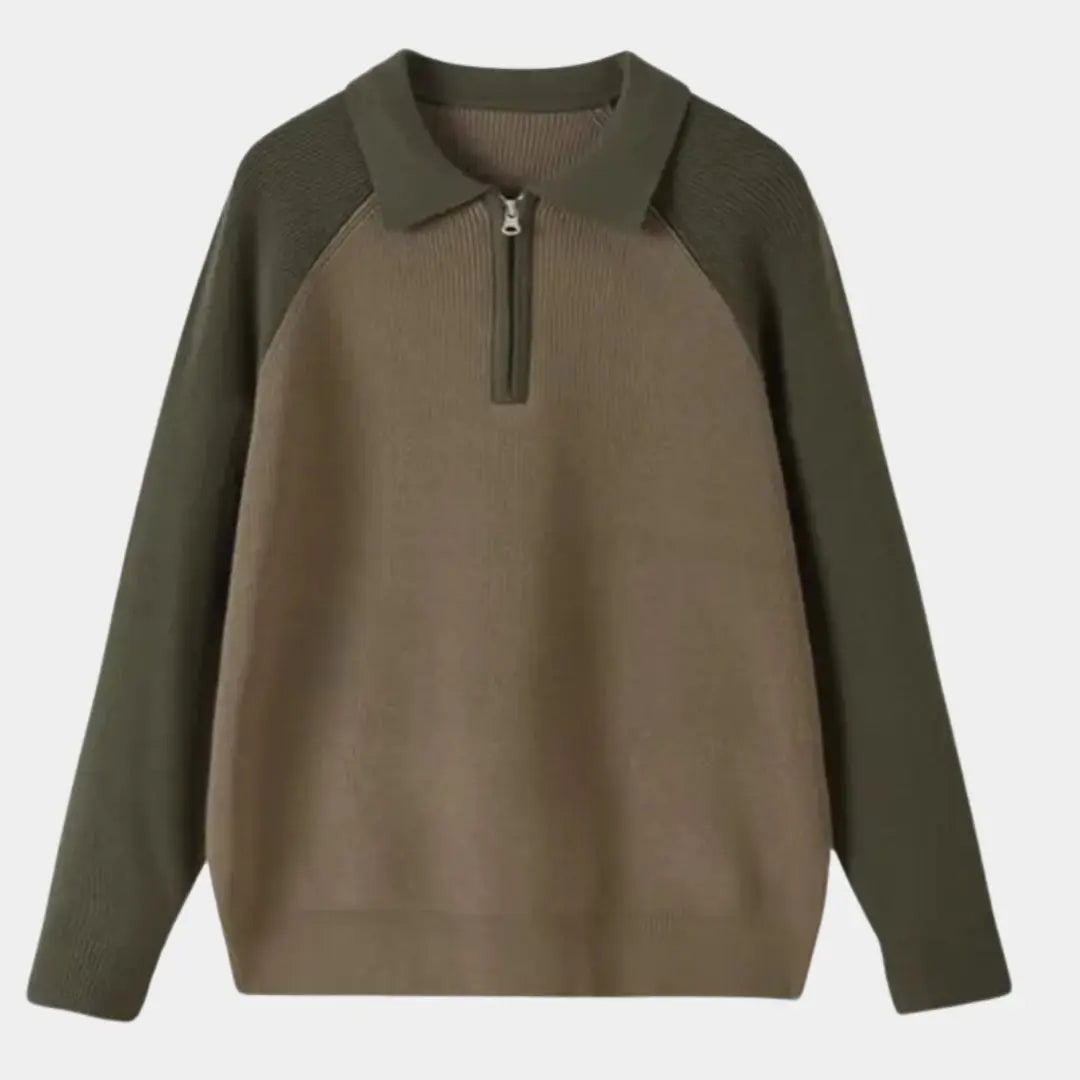 Gebreide polotrui voor heren met kwartrits en tijdloze stijl – RENDAL - Glamorix