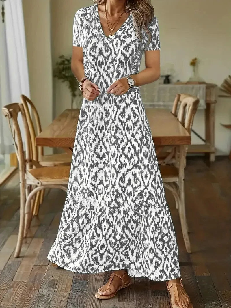 Luchtige dames zomerjurk met V-hals en halve mouwen – SOLENA BREEZE - Glamorix