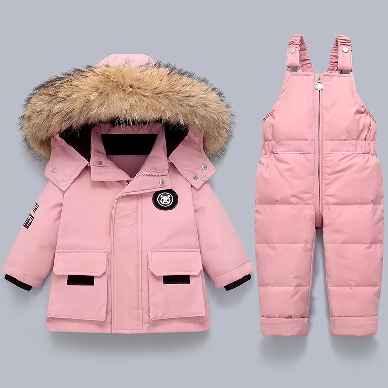 LUKA - Conjunto de invierno para niños con capucha de piel sintética y mono de esquí para niños y niñas - Glamorix
