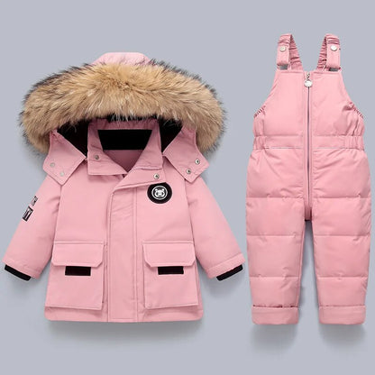 LUKA - Conjunto de invierno para niños con capucha de piel sintética y mono de esquí para niños y niñas - Glamorix