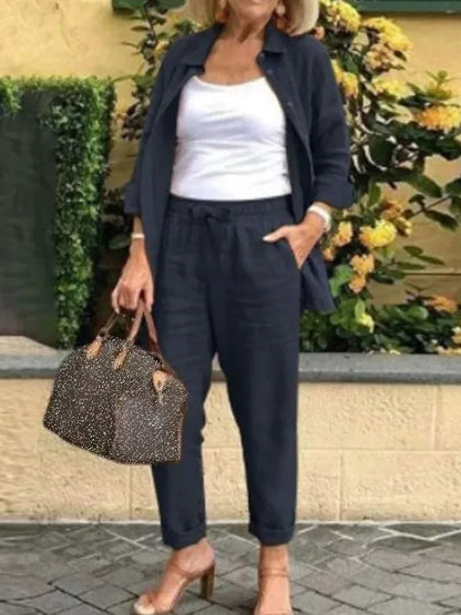 Linnen dames zomer set met korte mouwen en shorts – ZAYLA LINNEN - Glamorix