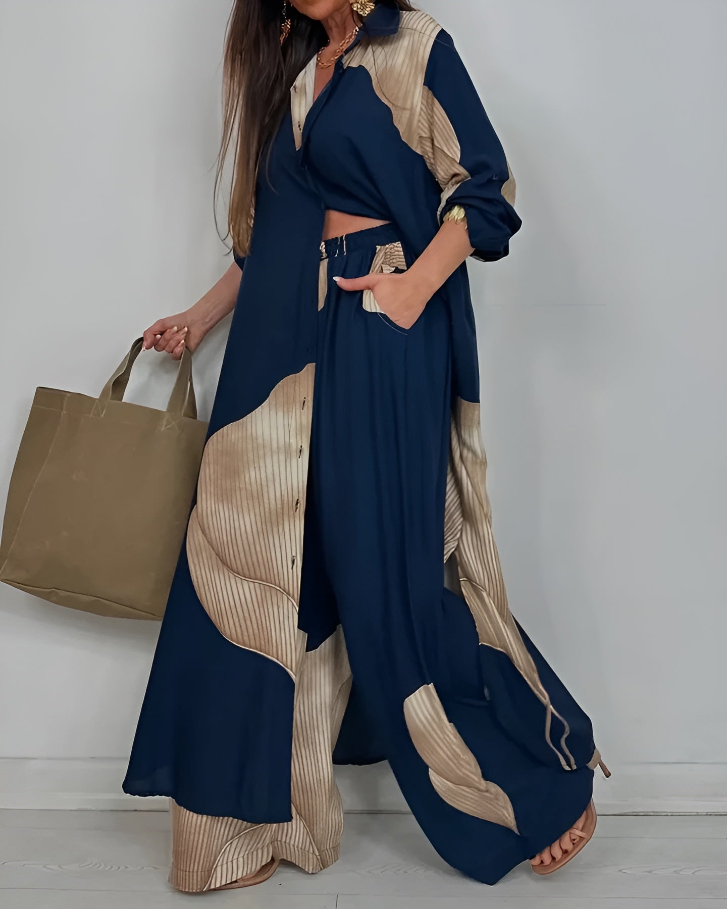 Elegante dames co-ord set met blouse en wijde broek – MAELYS - Glamorix