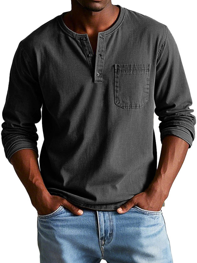 Casual Henley longsleeve met knoopsluiting en borstzakje – RYKER CLASSIC - Glamorix