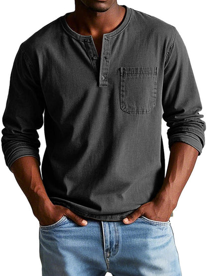Casual Henley longsleeve met knoopsluiting en borstzakje – RYKER CLASSIC - Glamorix