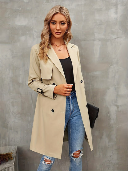 CELINA - Enkelzijdige dames trenchcoat met ingesneden revers en gespsluitingen