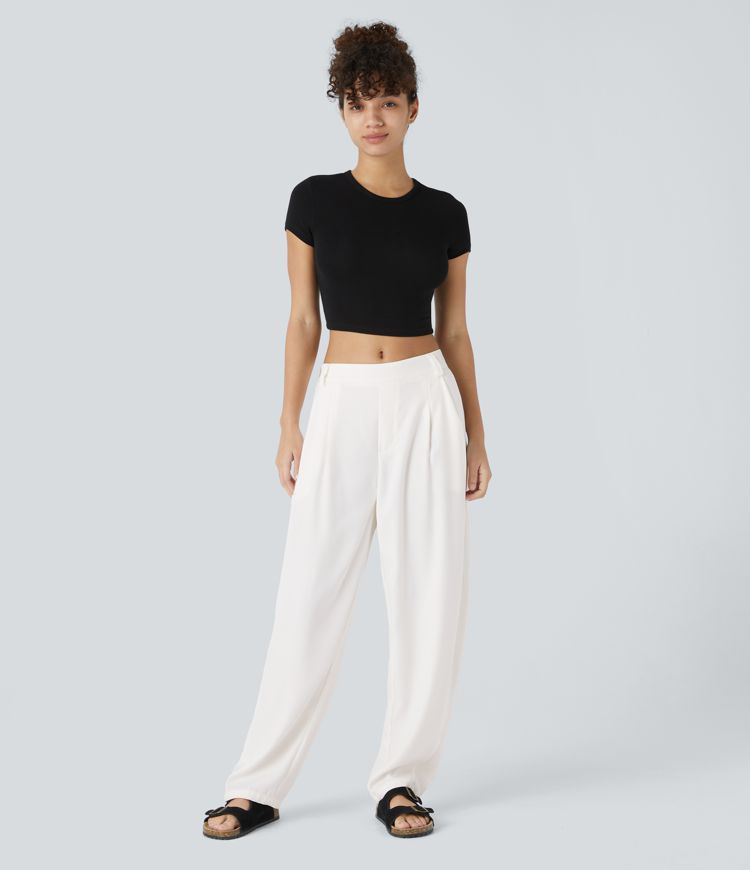 Losvallende damesbroek met hoge taille en elegante valling – AUREA DRAPE - Glamorix