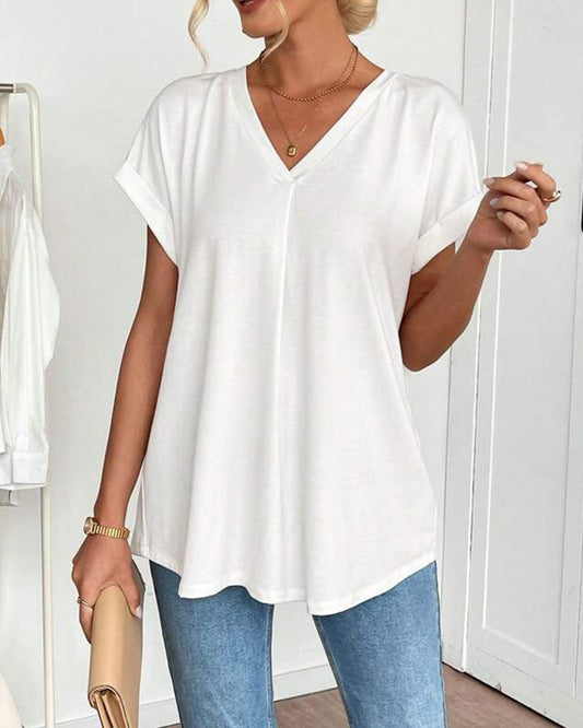 Dames - Top met V-hals - Losvallende Pasvorm - Casual Mode - Elegante V-hals Top - Glamorix
