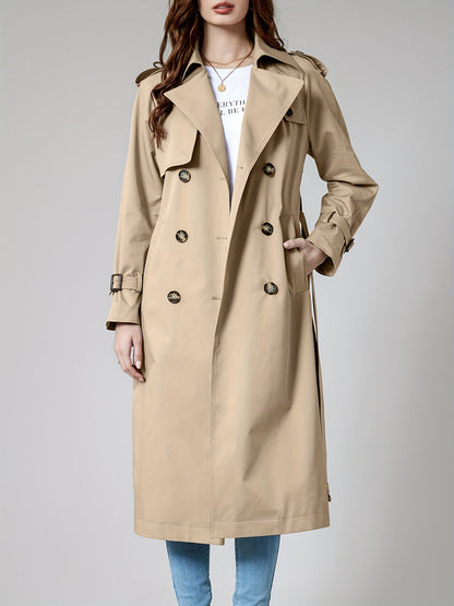 SOPHIA - Lange dames trenchcoat met dubbele knopen en klassieke getailleerde pasvorm