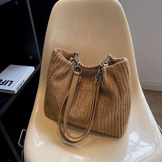 Trendy corduroy schoudertas met kettingriem – VelvetCordia - Glamorix