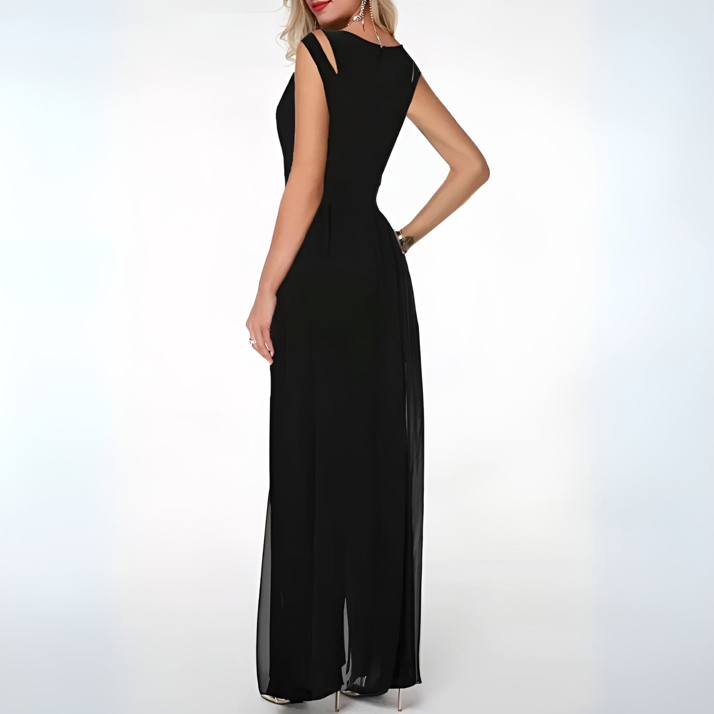 ELODIE - Soepelvallende mouwloze chiffon maxi-jurk voor dames
