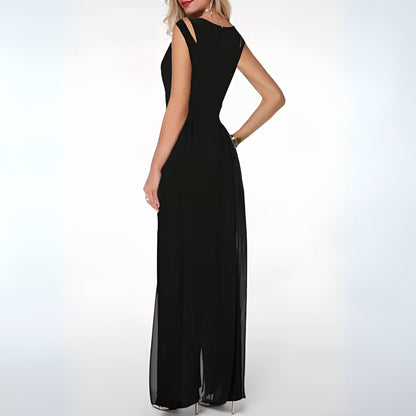 ELODIE - Soepelvallende mouwloze chiffon maxi-jurk voor dames