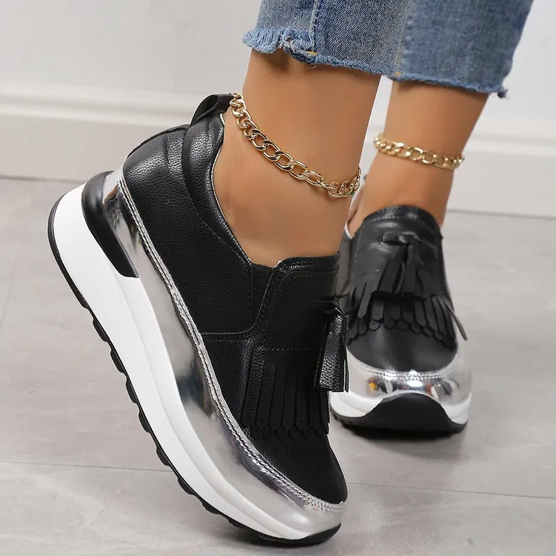 Dames sneakers met plateauzool en speelse franjes – FREYA FRINGE - Glamorix