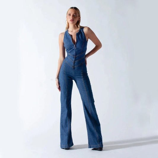 Placidia - Mouwloze jumpsuit met flared pijpen voor dames - Glamorix