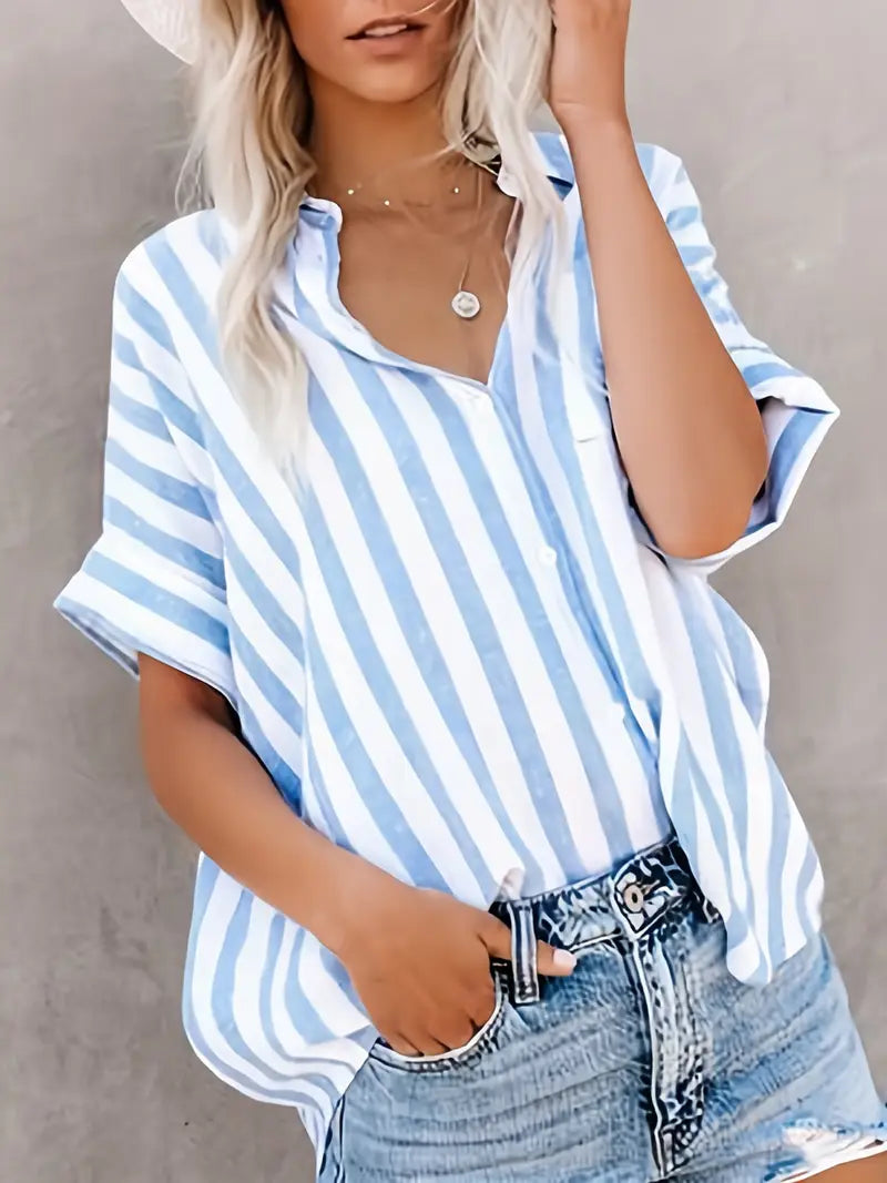 Gestreepte damesblouse met korte mouwen en luchtige fit – LUNEA STRIPE - Glamorix