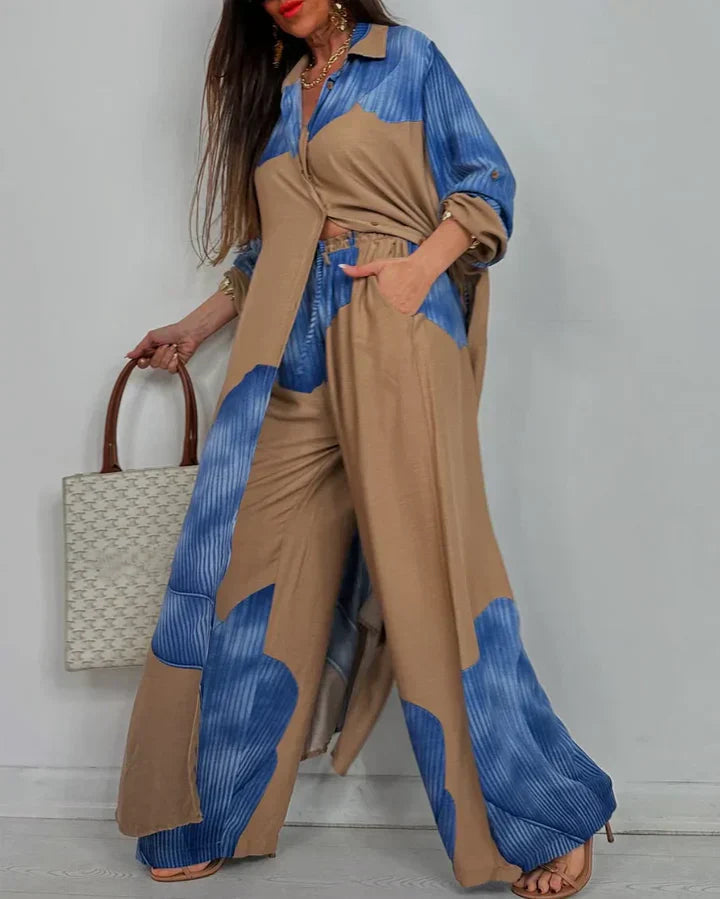 Elegante dames co-ord set met blouse en wijde broek – MAELYS - Glamorix