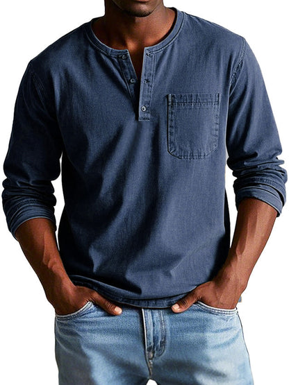 Casual Henley longsleeve met knoopsluiting en borstzakje – RYKER CLASSIC - Glamorix