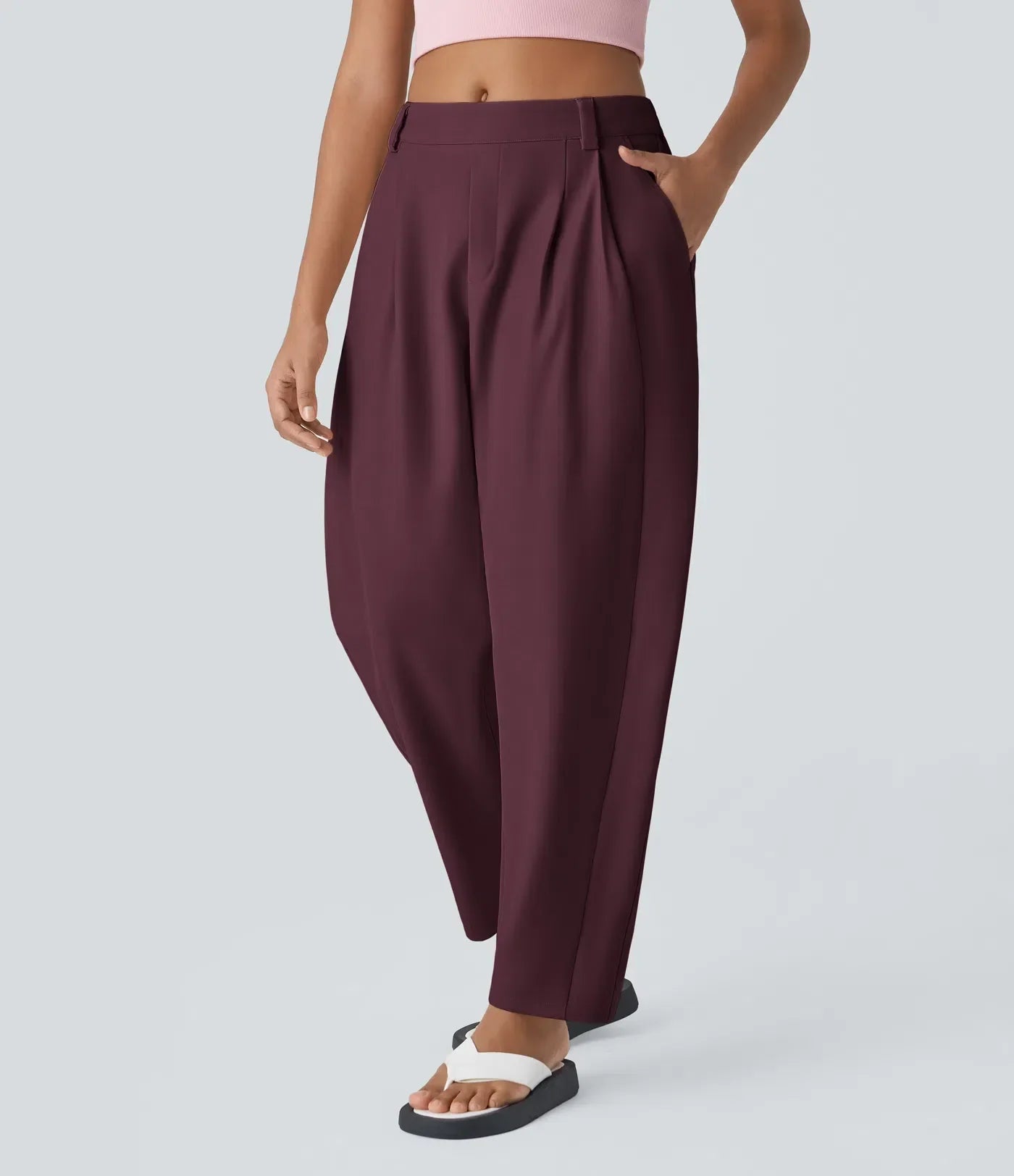 Losvallende damesbroek met hoge taille en elegante valling – AUREA DRAPE - Glamorix