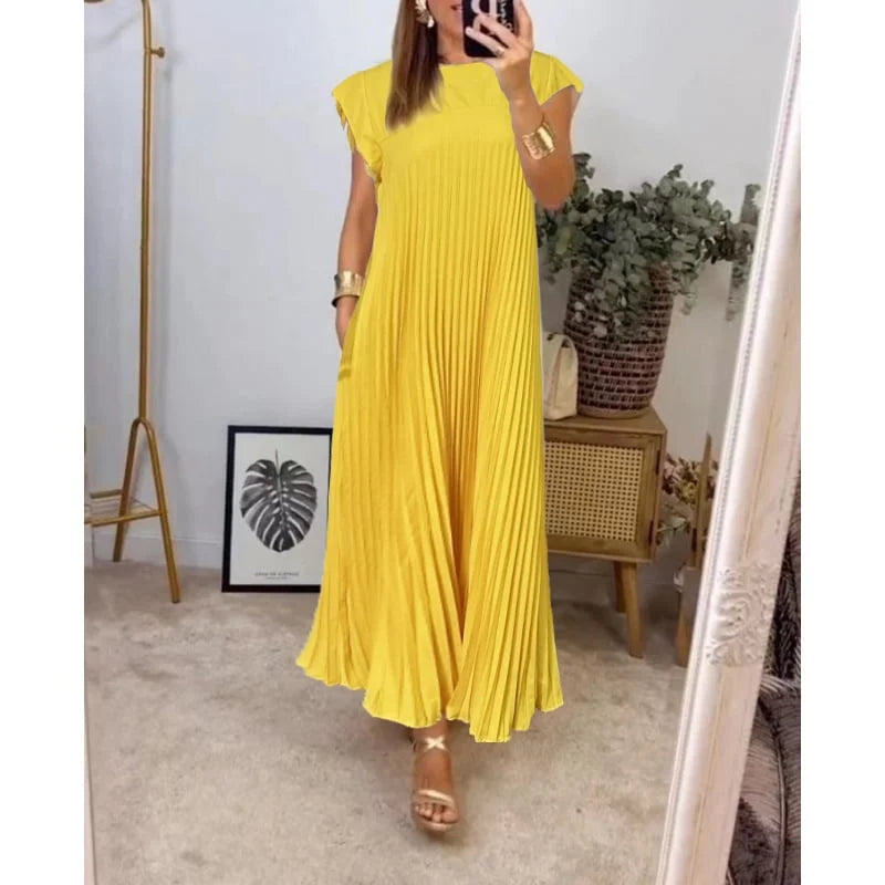 Elegante geplooide dames midi-jurk met kapmouw – MIRENA GRACE - Glamorix