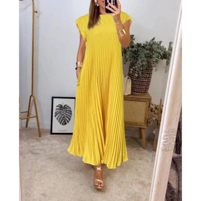 Elegante geplooide dames midi-jurk met kapmouw – MIRENA GRACE - Glamorix