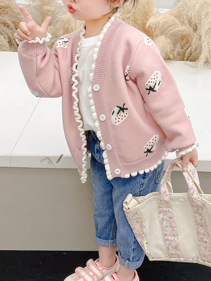 LILA - Schattig vest met aardbeiendessin voor meisjes