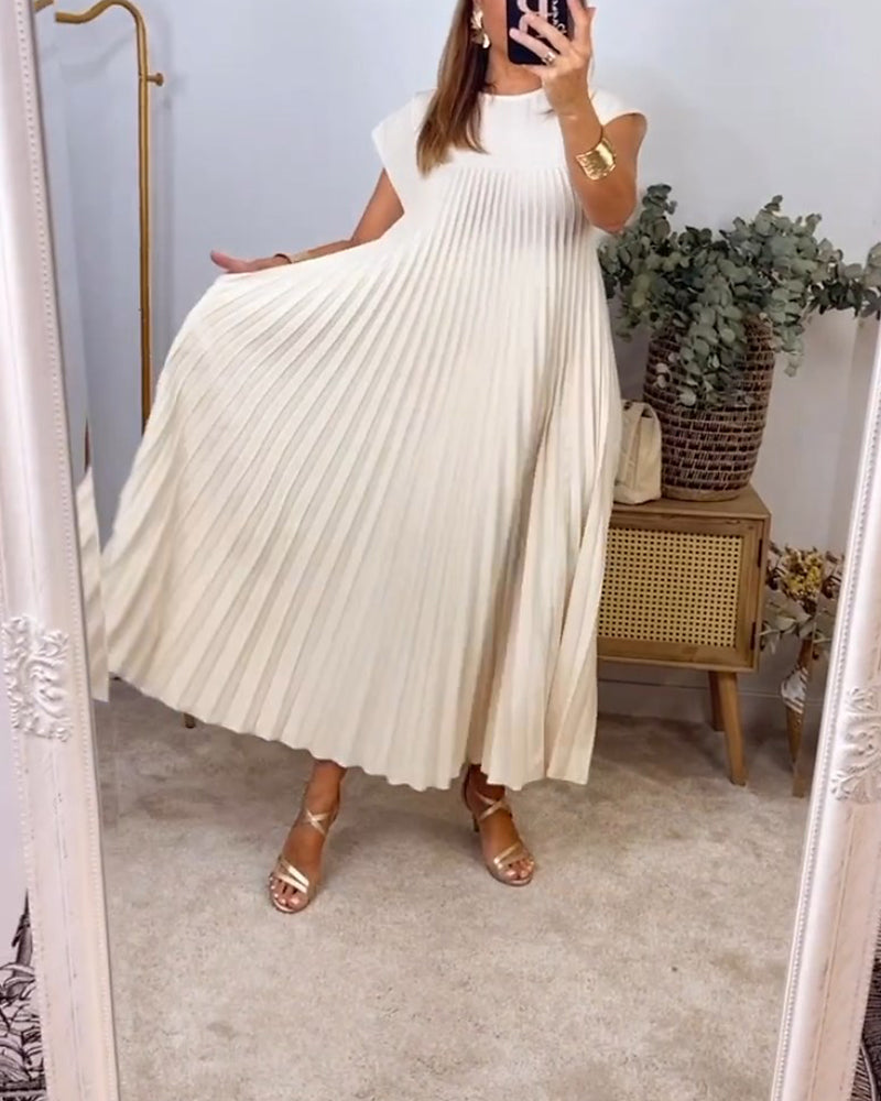 Elegante geplooide dames midi-jurk met kapmouw – MIRENA GRACE - Glamorix