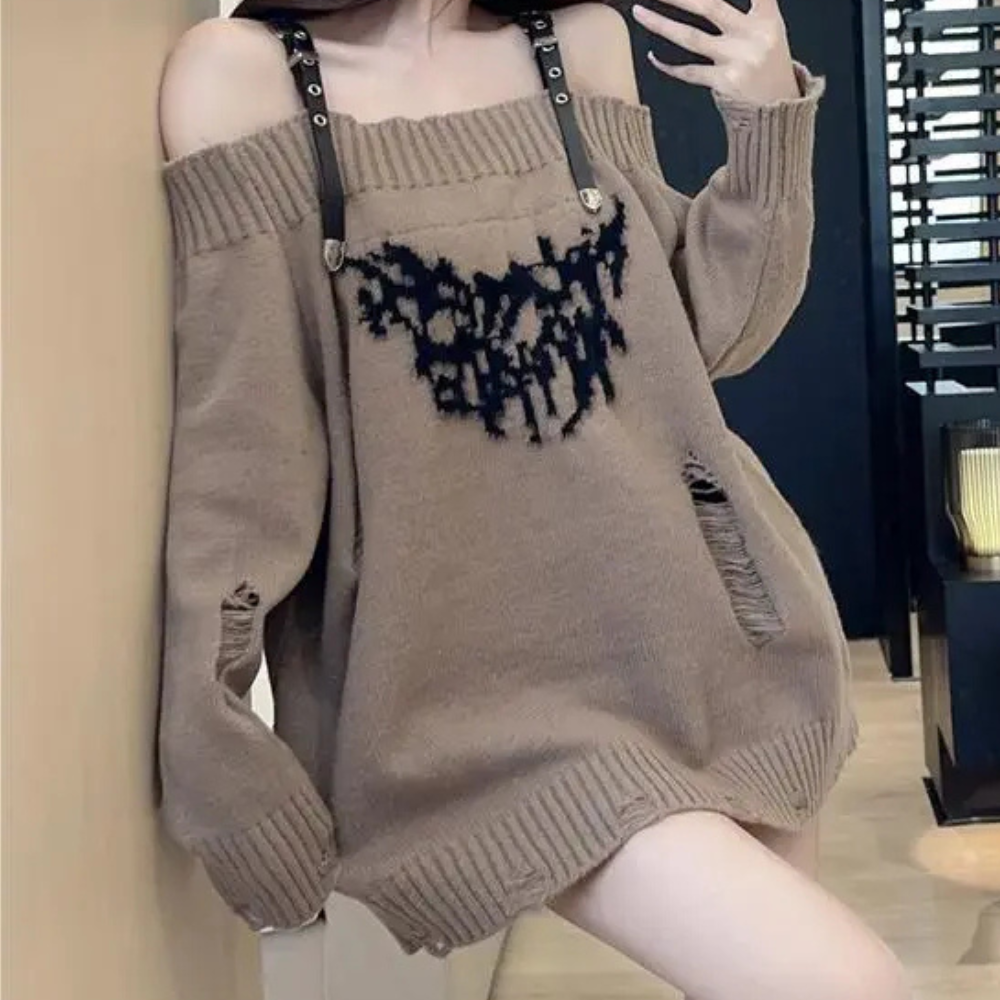 FAYE - Off-shoulder oversized gebreide trui voor dames