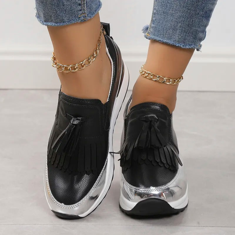Dames sneakers met plateauzool en speelse franjes – FREYA FRINGE - Glamorix