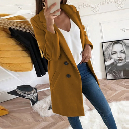 CARINA - Moderne trenchcoat voor dames met dubbele rij knopen en slanke pasvorm