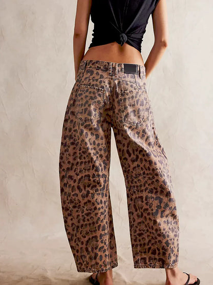 Modieuze baggy jeans met opvallende leopardprint – LEONA