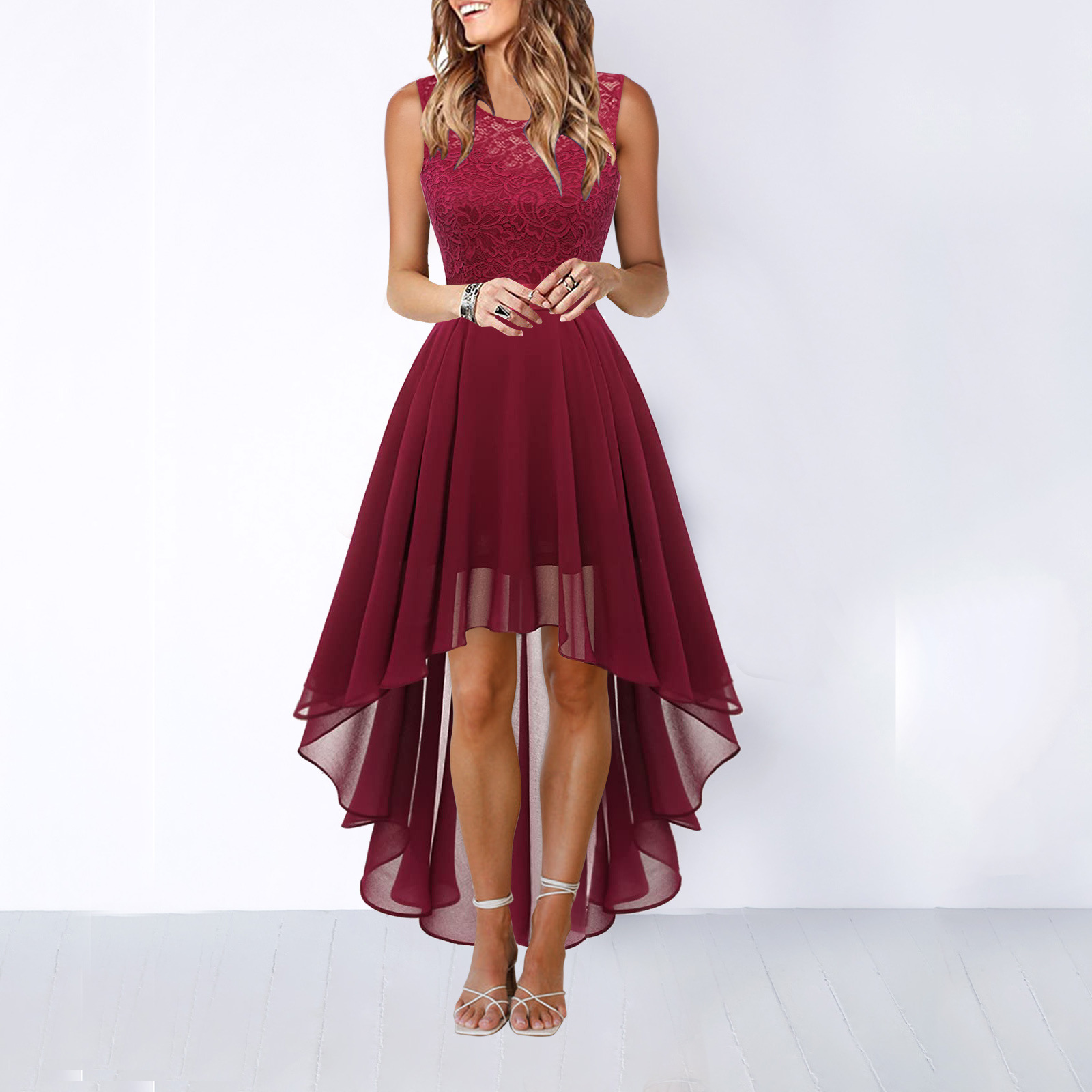 Elegante asymmetrische avondjurk met hoge split – VelouraMist - Glamorix