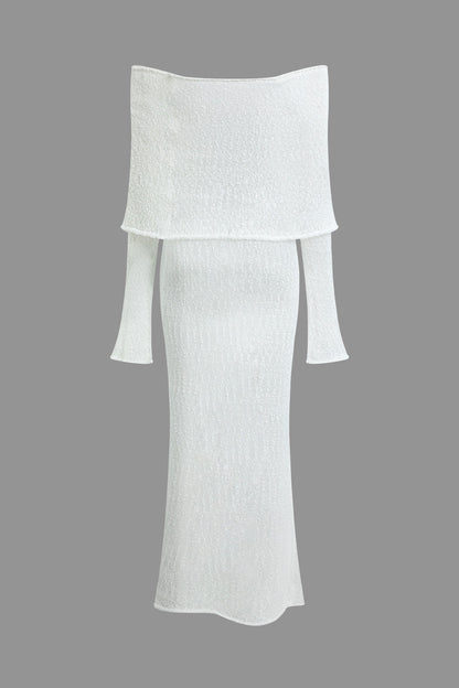 ELARA - Off-shoulder gebreide maxi-jurk met lange mouwen