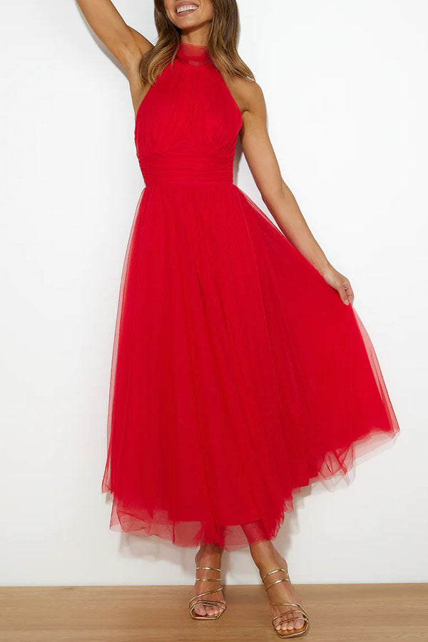 Elegante halter midi-jurk met volumineuze rok – AURÉLIA - Glamorix