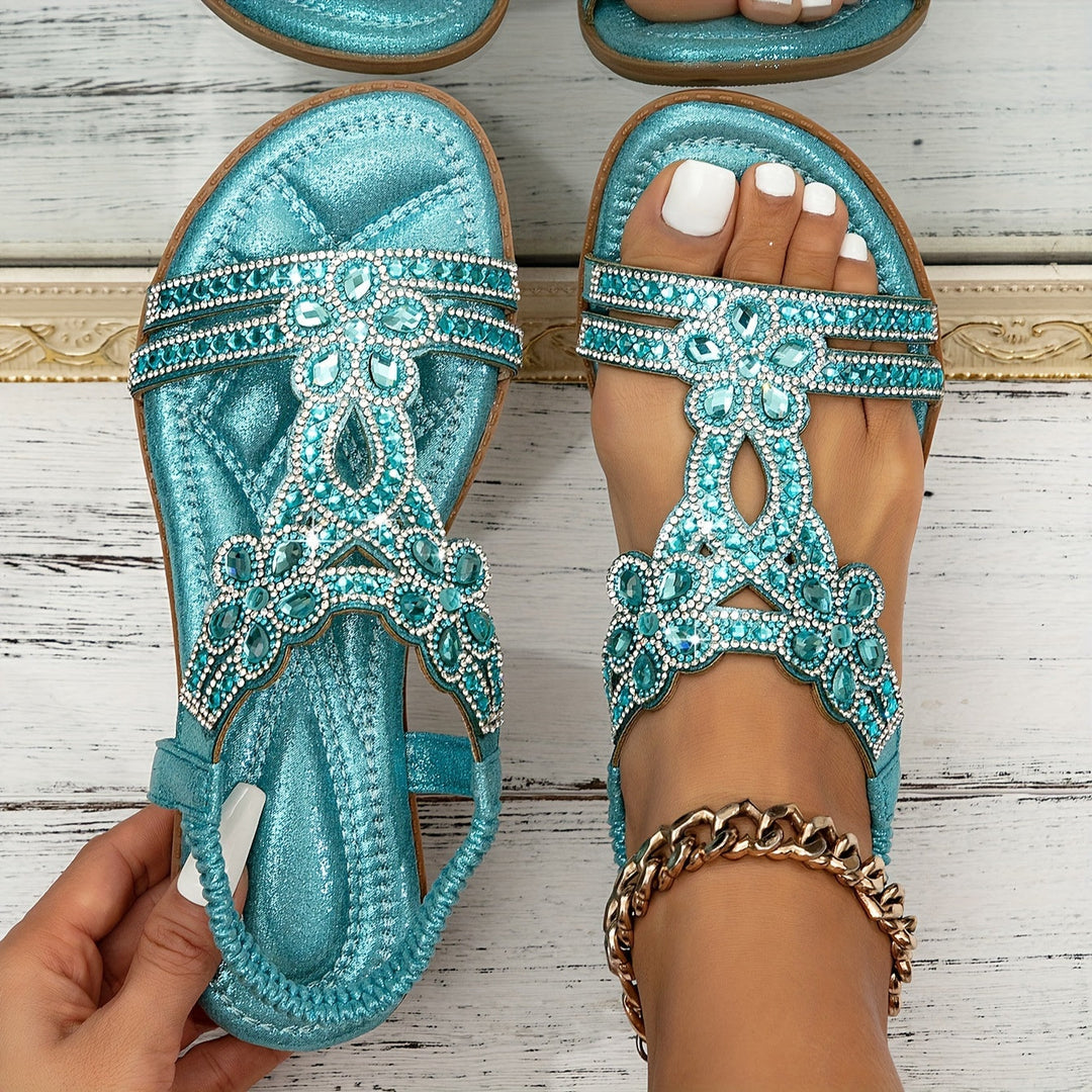 Elegante dames sandalen met strassbloemen en comfortabele zool – SOLELIA BLOOM - Glamorix