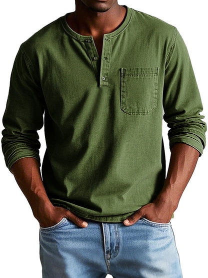 Casual Henley longsleeve met knoopsluiting en borstzakje – RYKER CLASSIC - Glamorix