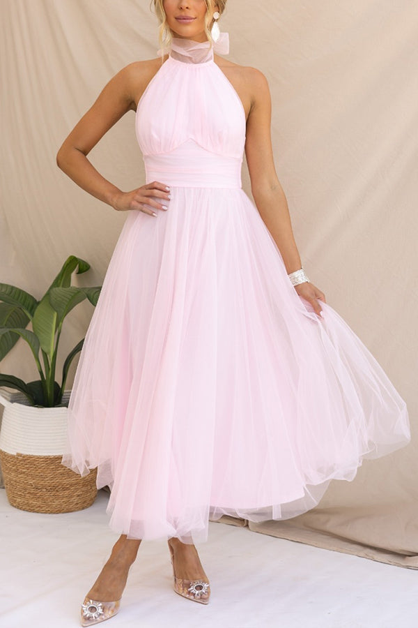Elegante halter midi-jurk met volumineuze rok – AURÉLIA - Glamorix