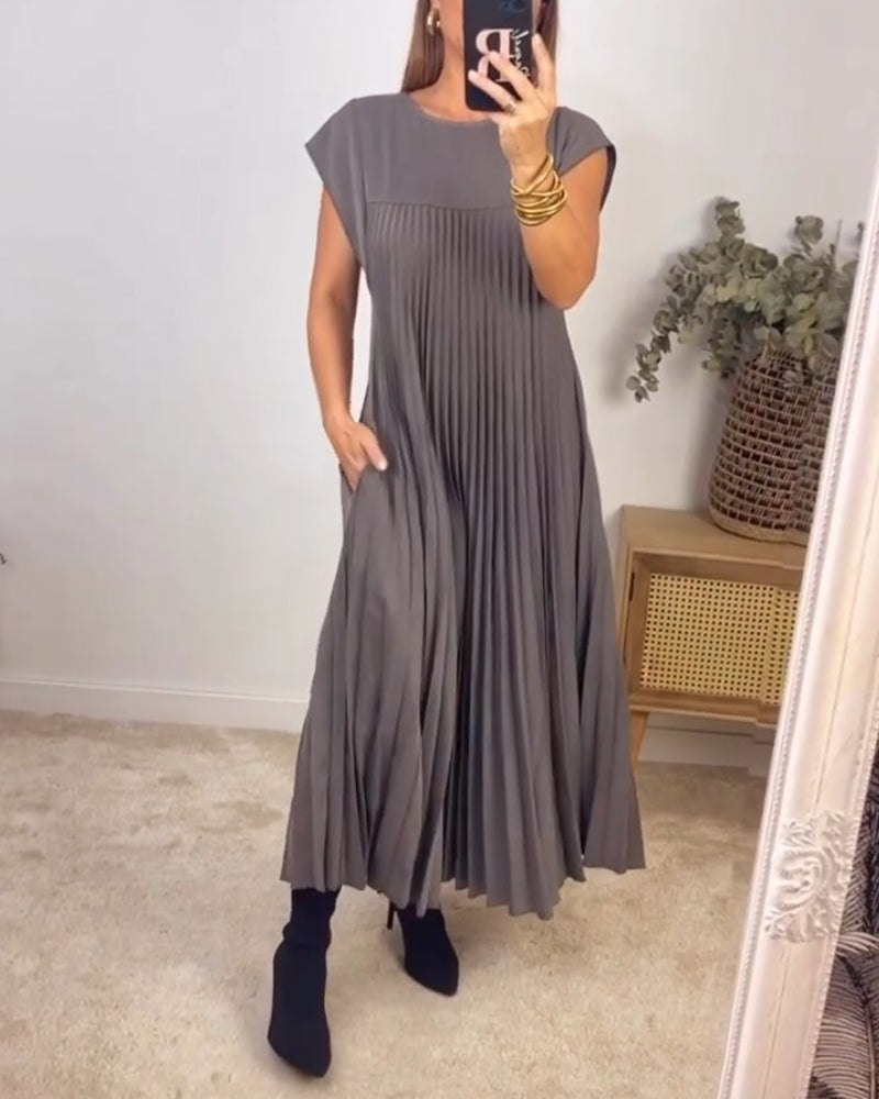 Elegante geplooide dames midi-jurk met kapmouw – MIRENA GRACE - Glamorix