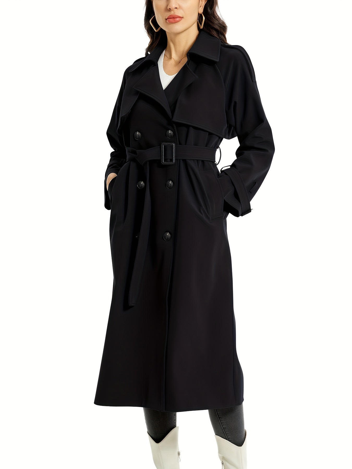 FELICIA - Lange dubbelzijdige trenchcoat met riem en brede revers voor dames