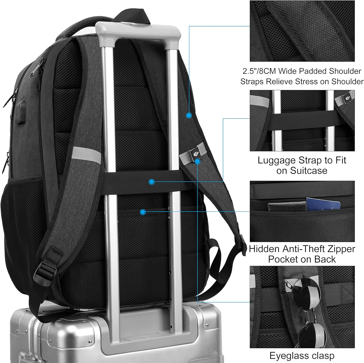Extra ruime waterdichte laptoprugzak met USB en TSA-slot – NexonAir Transit - Glamorix