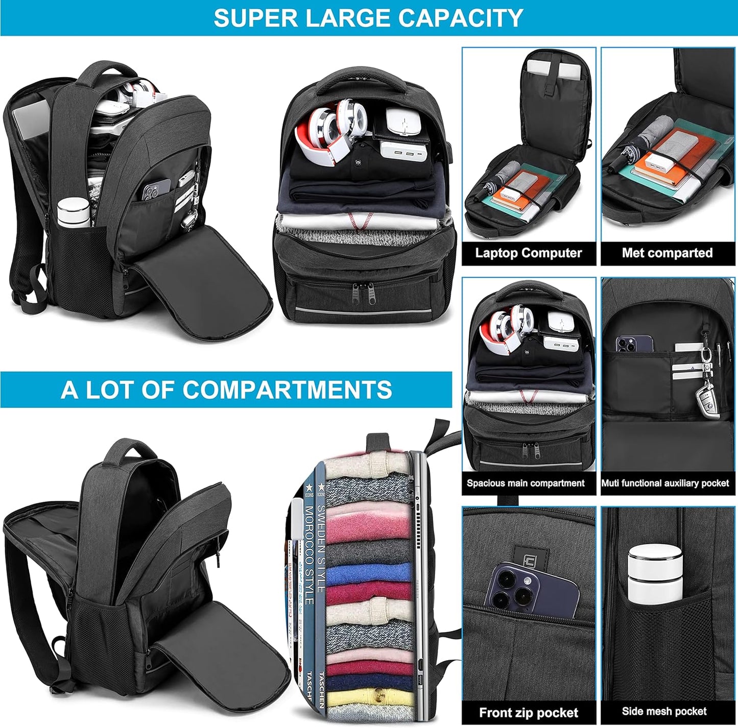 Extra ruime waterdichte laptoprugzak met USB en TSA-slot – NexonAir Transit - Glamorix